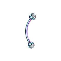 Taşlı Gökkuşağı Çelik Banana Piercing, Kaş-Rook-Daith-Snug-Vertical Tragus