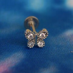 Zirkon Taşlı Kelebek Figürlü Flatback 6x1,2 mm Çelik Piercing, Helix-Kıkırdak-Conch-Lobe-Tragus