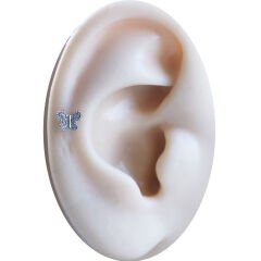 Zirkon Taşlı Kelebek Figürlü Flatback 6x1,2 mm Çelik Piercing, Helix-Kıkırdak-Conch-Lobe-Tragus