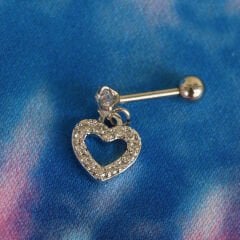 Sallantılı Kalp Figürlü Zirkon 6x1,2 mm Çelik Piercing, Helix-Kıkırdak-Lobe-Auricle