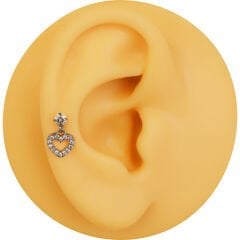 Sallantılı Kalp Figürlü Zirkon 6x1,2 mm Çelik Piercing, Helix-Kıkırdak-Lobe-Auricle