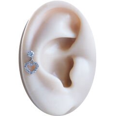 Sallantılı Kalp Figürlü Zirkon 6x1,2 mm Çelik Piercing, Helix-Kıkırdak-Lobe-Auricle