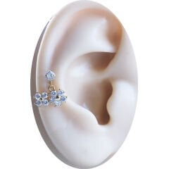 Çift Çiçek Sallantılı Zirkon Taşlı 6x1,2 mm Gold Çelik Piercing, Helix-Kıkırdak-Lobe-Auricle