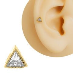 Üçgen Zirkon Taşlı Flatback 6x1,2 mm Gold Çelik Piercing, Helix-Kıkırdak-Conch-Lobe-Tragus