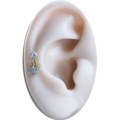 Zirkon Taşlı Kalp Sallantılı 6x1,2 mm Gold Çelik Piercing, Helix-Kıkırdak-Lobe-Auricle