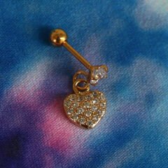 Zirkon Taşlı Kalp Sallantılı 6x1,2 mm Gold Çelik Piercing, Helix-Kıkırdak-Lobe-Auricle