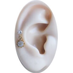 Zirkon Taşlı Çiçek 6x1,2 mm Gold Çelik Piercing, Helix-Kıkırdak-Lobe-Auricle