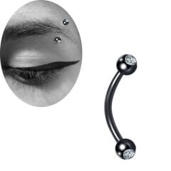 Taşlı Siyah Çelik Banana Piercing, Kaş-Rook-Daith-Snug-Vertical Tragus