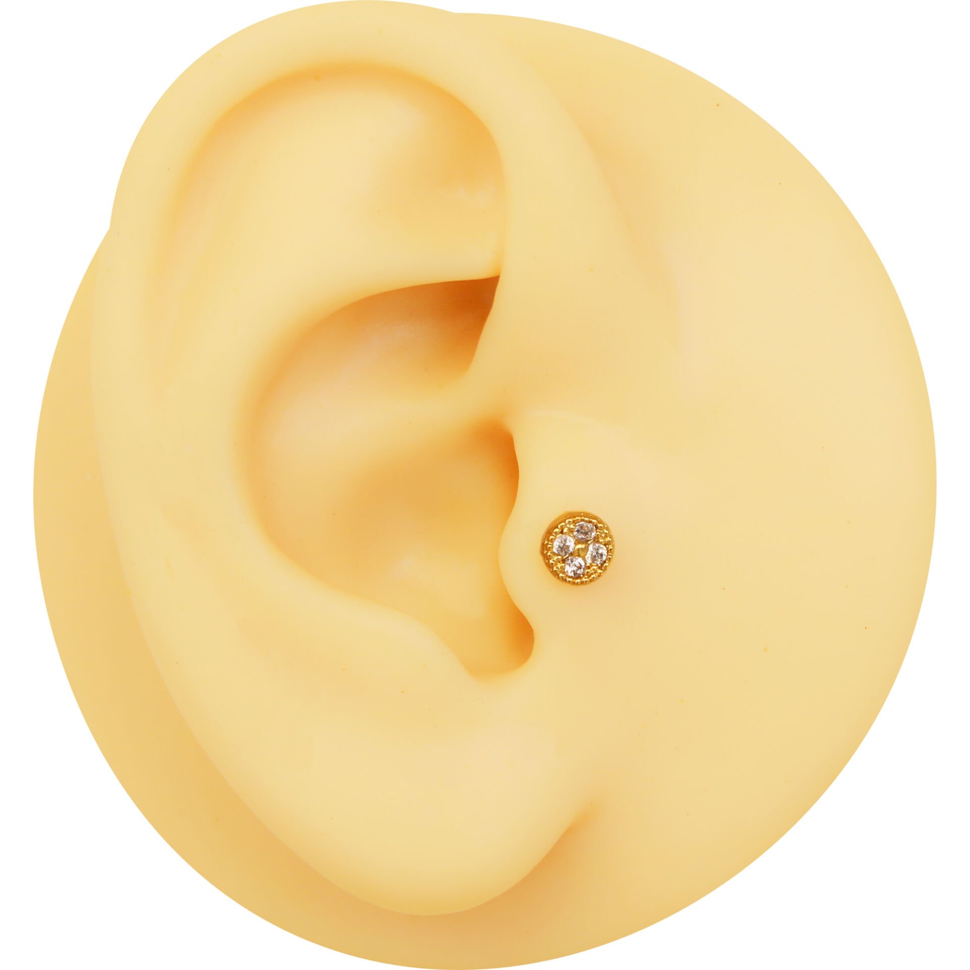 Yuvarlak Zirkon Taşlı Flatback 6x1,2 mm Gold Çelik Piercing, Helix-Kıkırdak-Conch-Lobe-Tragus