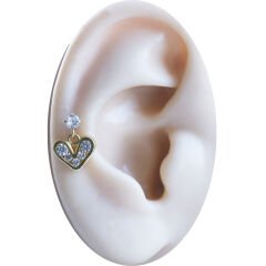 Kalpli Sallantılı Zirkon 6x1,2 mm Gold Çelik Piercing, Helix-Kıkırdak-Lobe-Auricle