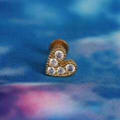 Kalp Zirkon Taşlı Flatback 6x1,2 mm Gold Çelik Piercing, Helix-Kıkırdak-Conch-Lobe-Tragus