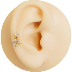 5 Yapraklı Çiçek Sallantılı Zirkon 6x1,2 mm Gold Çelik Piercing, Helix-Kıkırdak-Lobe-Auricle