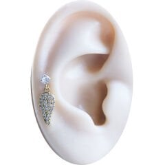 Kanat Figürlü Sallantılı Zirkon 6x1,2 mm Gold Çelik Piercing, Helix-Kıkırdak-Lobe-Auricle