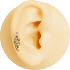 Kanat Figürlü Sallantılı Zirkon 6x1,2 mm Gold Çelik Piercing, Helix-Kıkırdak-Lobe-Auricle