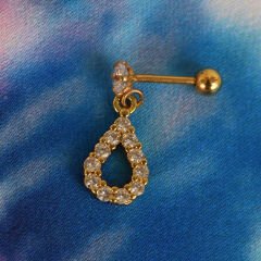 Damla Tasarımlı Zirkon 6x1,2 mm Gold Çelik Piercing, Helix-Kıkırdak-Lobe-Auricle