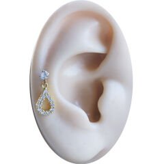 Damla Tasarımlı Zirkon 6x1,2 mm Gold Çelik Piercing, Helix-Kıkırdak-Lobe-Auricle