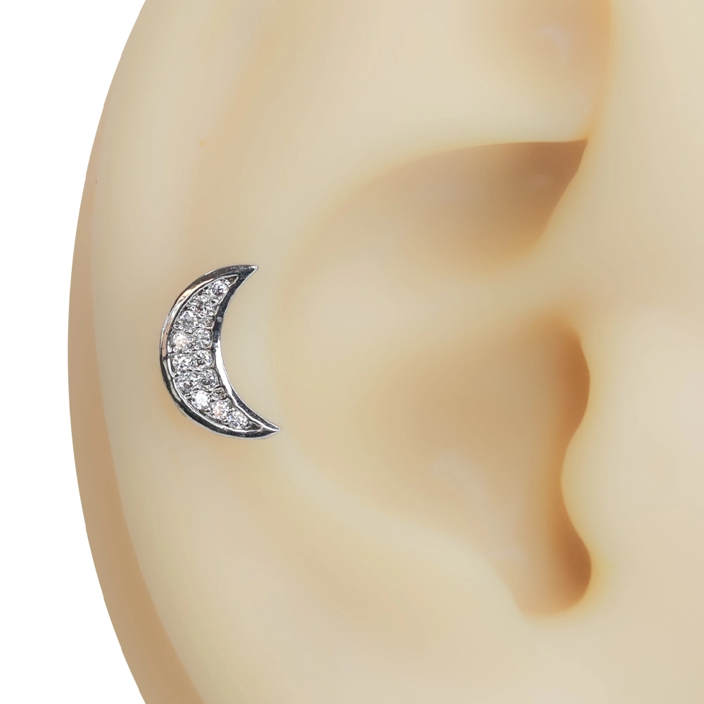 Hilal Işıltısı zirkon taşlı tragus helix kıkırdak piercing modeli