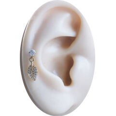 Yaprak Figürlü Zirkon Sallantılı 6x1,2 mm Gold Çelik Piercing, Helix-Kıkırdak-Lobe-Auricle