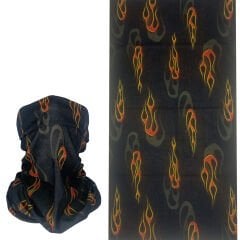 Alev Desenli Siyah Boru Bandana | 25x50 cm Microfiber Çok Amaçlı Buff