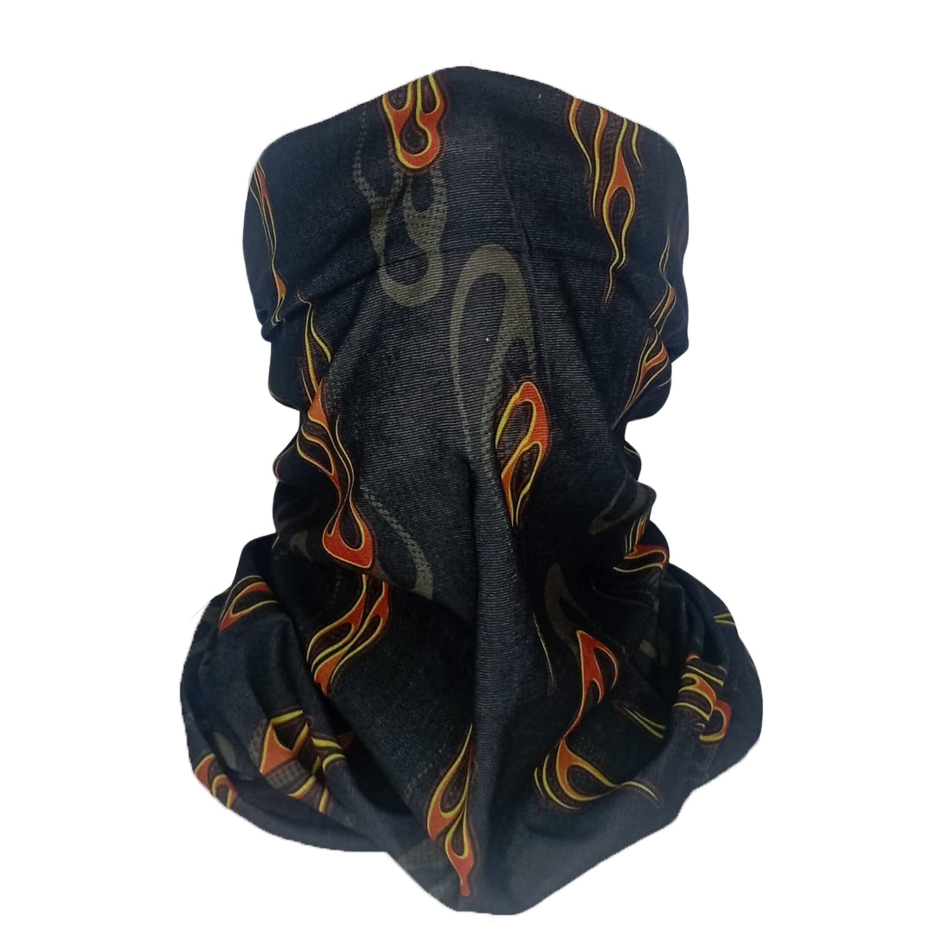 Alev Desenli Siyah Boru Bandana | 25x50 cm Microfiber Çok Amaçlı Buff