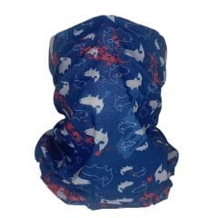 Köpekbalığı Desenli Mavi Boru Bandana | 25x50 cm Microfiber Çok Amaçlı Buff