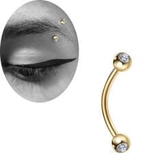 Taşlı Gold Çelik Banana Piercing, Kaş-Rook-Daith-Snug-Vertical Tragus