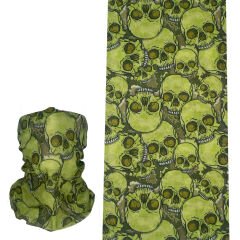 Kafatası Desenli Yeşil Boru Bandana | 25x50 cm Microfiber Çok Amaçlı Buff