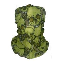 Kafatası Desenli Yeşil Boru Bandana | 25x50 cm Microfiber Çok Amaçlı Buff
