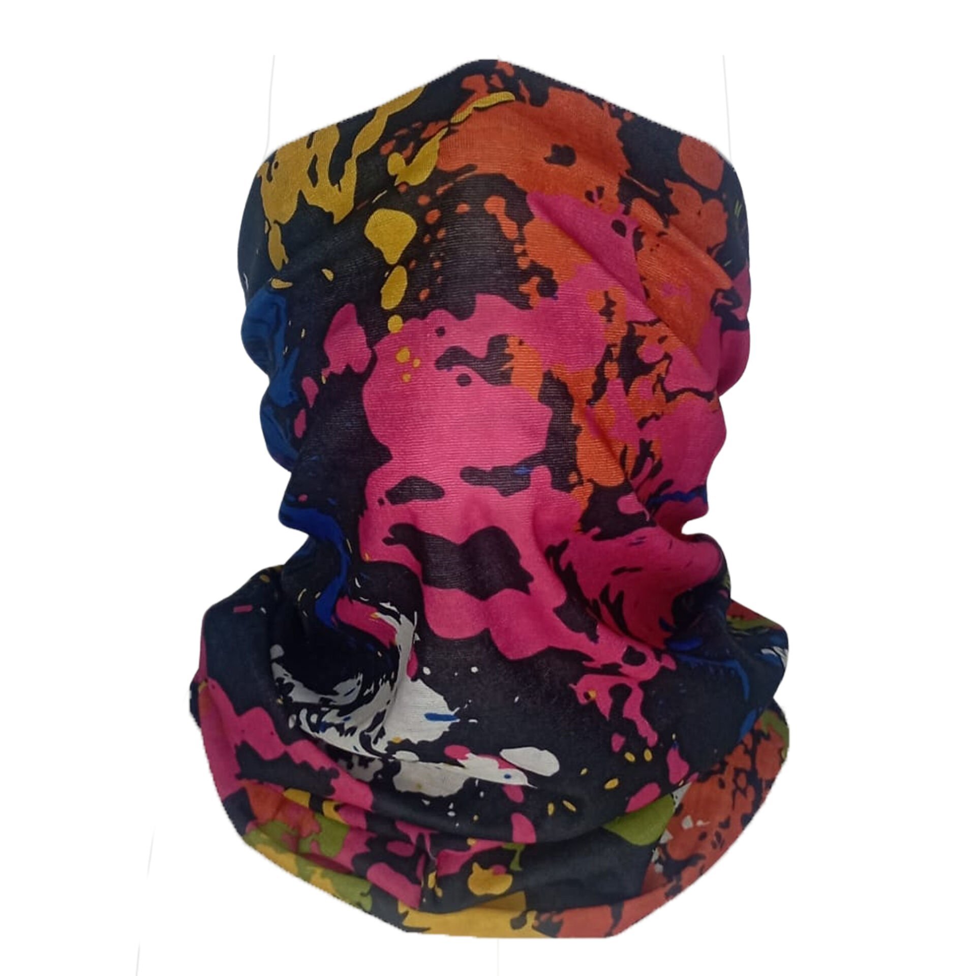 Renkli Boya Desenli Siyah Boru Bandana | 25x50 cm Microfiber Çok Amaçlı Buff