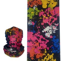 Renkli Boya Desenli Siyah Boru Bandana | 25x50 cm Microfiber Çok Amaçlı Buff