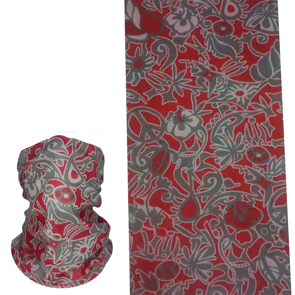 Kırmızı etnik ve çiçek desenli, saça ve boyuna bağlanabilen çok amaçlı buff boru bandana saç bandı.