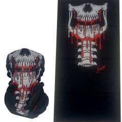 Kanlı Kafatası Desenli Siyah Boru Bandana | 25x50 cm Microfiber Çok Amaçlı Buff