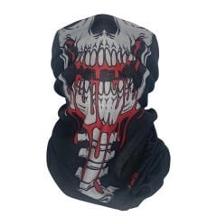Kanlı Kafatası Desenli Siyah Boru Bandana | 25x50 cm Microfiber Çok Amaçlı Buff