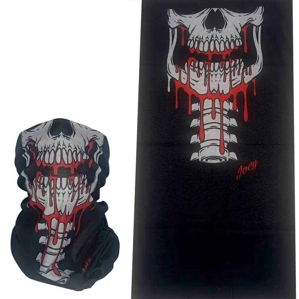 Kanlı iskelet ve kafatası desenli, saça ve boyuna bağlanabilen çok amaçlı buff boru bandana saç bandı.