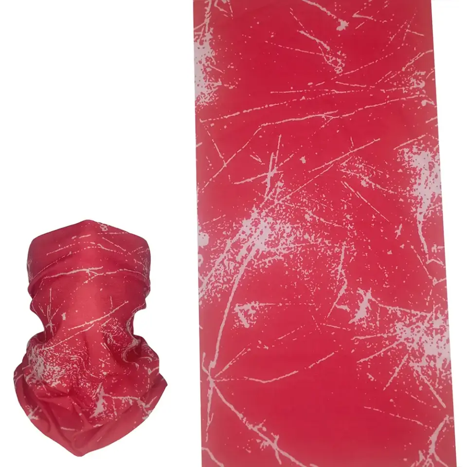 Kırmızı mermer desenli, saça ve boyuna bağlanabilen çok amaçlı buff boru bandana saç bandı.