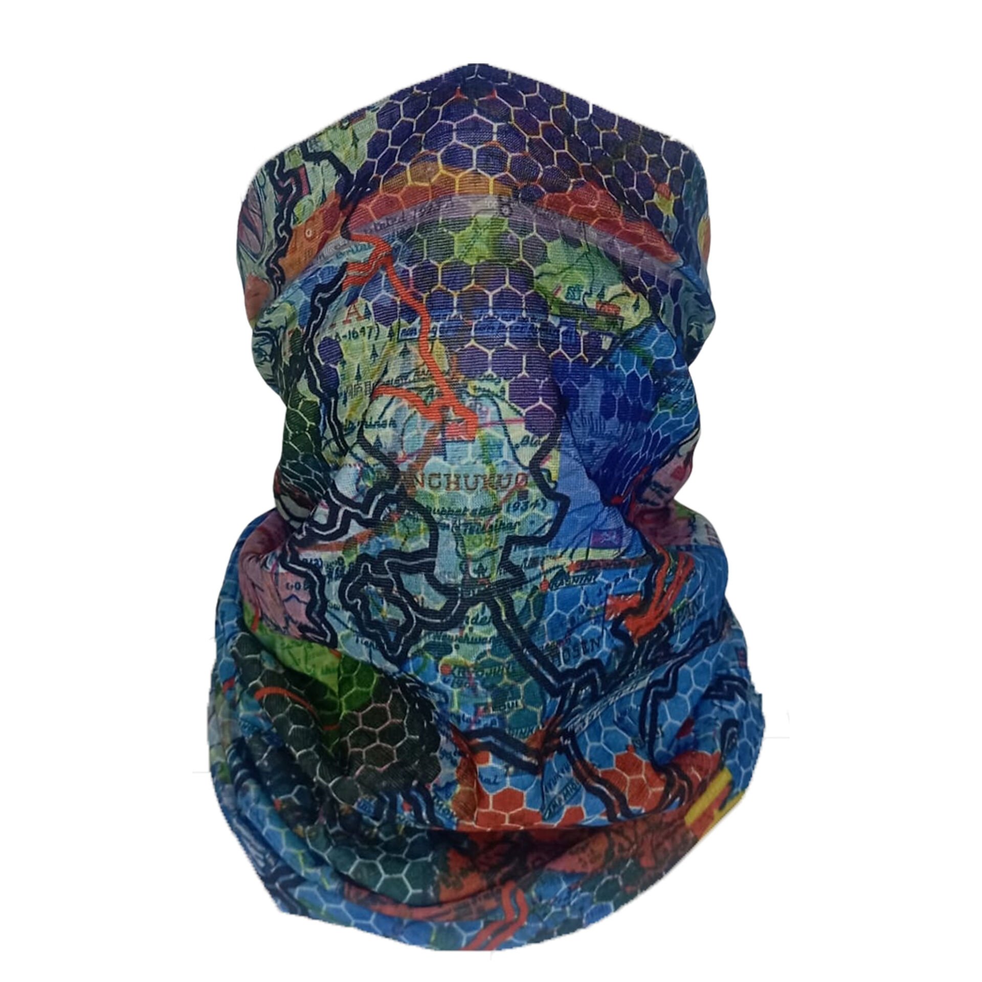 Harita Desenli Renkli Boru Bandana | 25x50 cm Microfiber Çok Amaçlı Buff