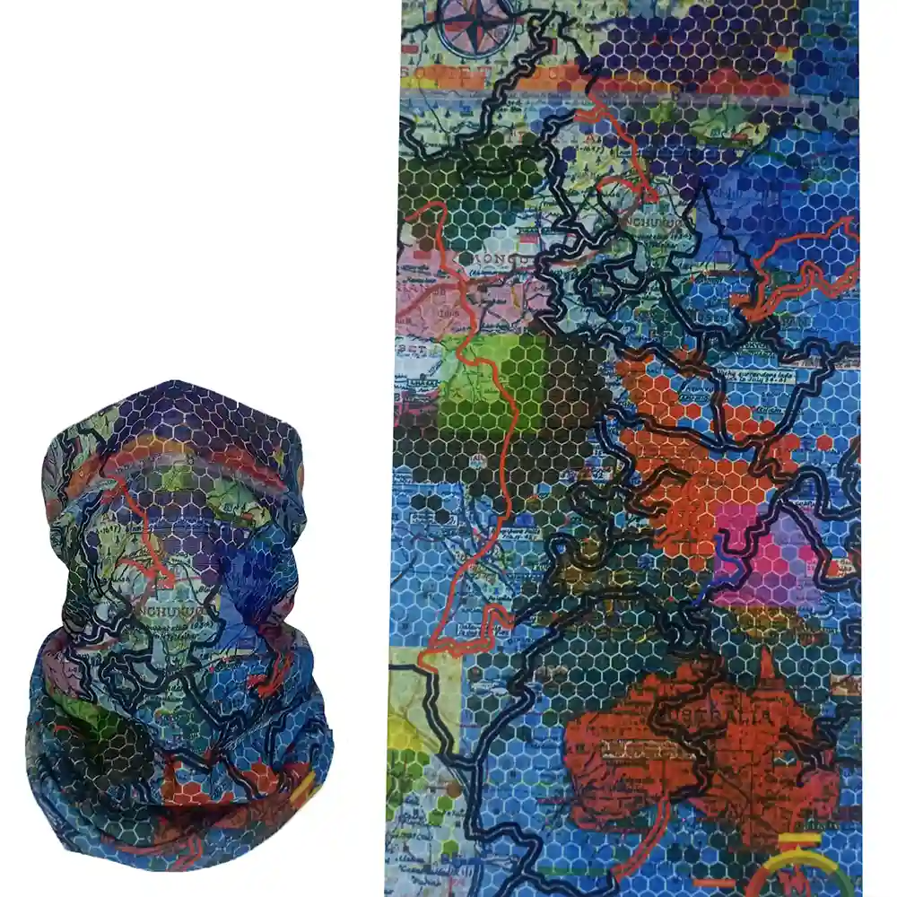 Renkli harita ve rota desenli, saça ve boyuna bağlanabilen çok amaçlı buff boru bandana saç bandı.