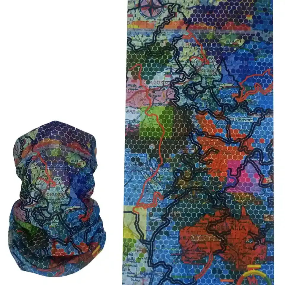 Renkli harita ve rota desenli, saça ve boyuna bağlanabilen çok amaçlı buff boru bandana saç bandı.