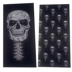 Çift Taraflı Kafatası Desenli Siyah Boru Bandana | 25x50 cm Microfiber Çok Amaçlı Buff
