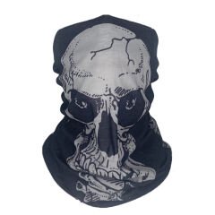 Çift Taraflı Kafatası Desenli Siyah Boru Bandana | 25x50 cm Microfiber Çok Amaçlı Buff