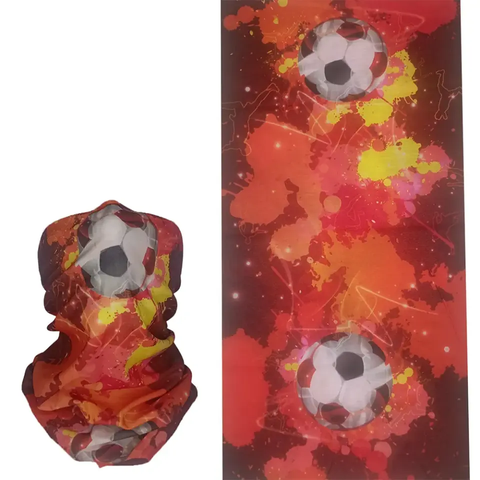 Ateşli futbol topu desenli, saça ve boyuna bağlanabilen çok amaçlı buff boru bandana saç bandı.