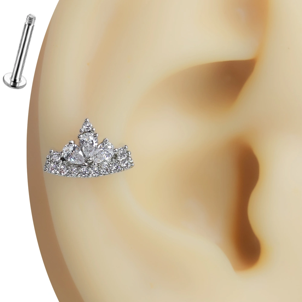 Kristal Tacı Zirkon Taşlı Tragus Helix Kıkırdak Piercing