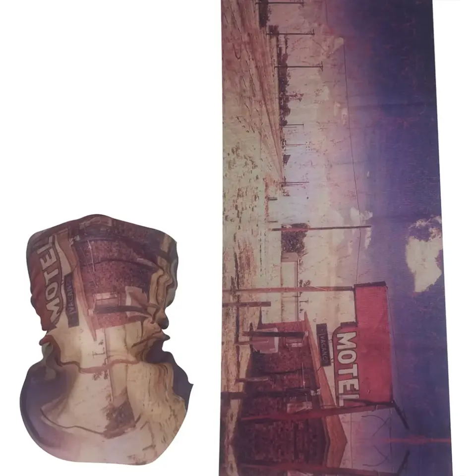 Vintage eski motel ve yol temalı, saça ve boyuna bağlanabilen çok amaçlı buff boru bandana saç bandı.