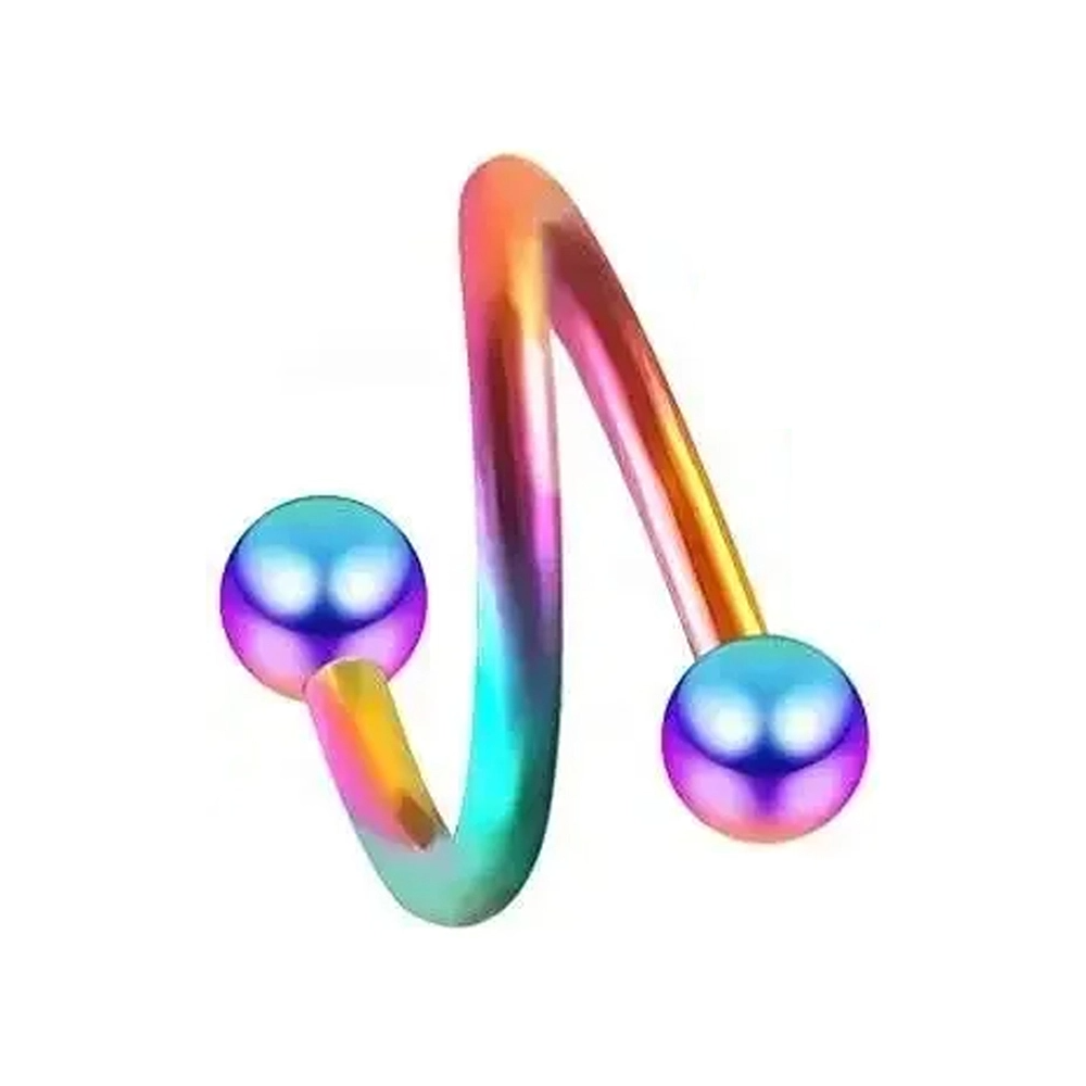 Gökkuşağı renkli toplu spiral tasarımı 316L cerrahi çelik spiral dudak kıkırdak halka piercing