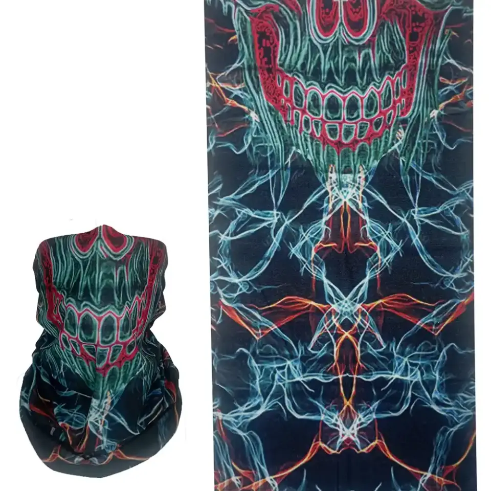 Neon iskelet ve kafatası desenli, saça ve boyuna bağlanabilen çok amaçlı buff boru bandana saç bandı.