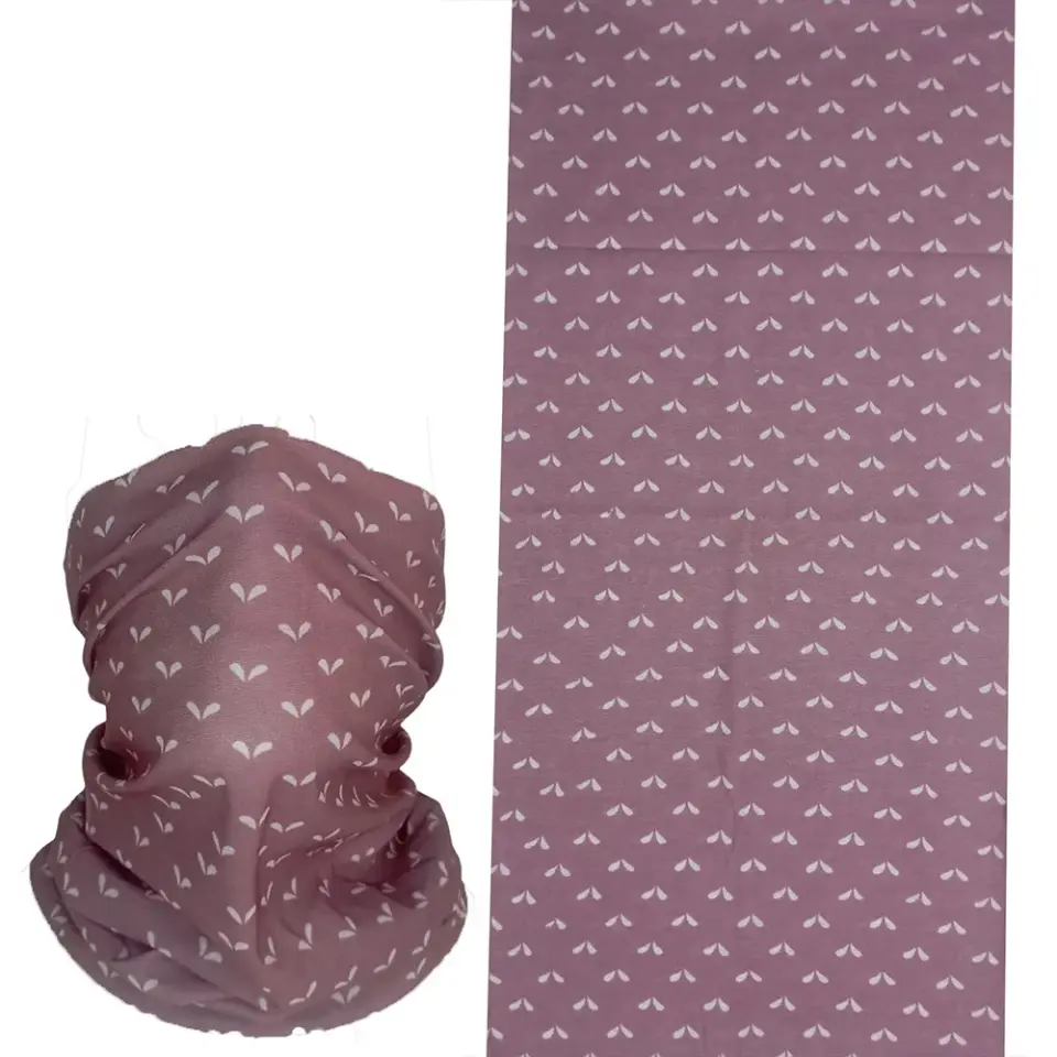 Gül kurusu minimal yaprak desenli, saça ve boyuna bağlanabilen çok amaçlı buff boru bandana saç bandı.