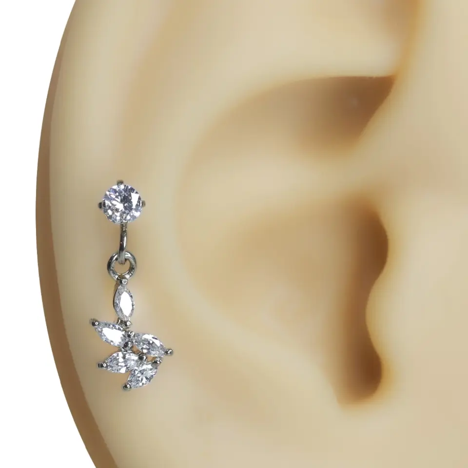 Işıltılı Yapraklar serisi farklı renk ve açılardan tragus helix kıkırdak piercing çeşitleri