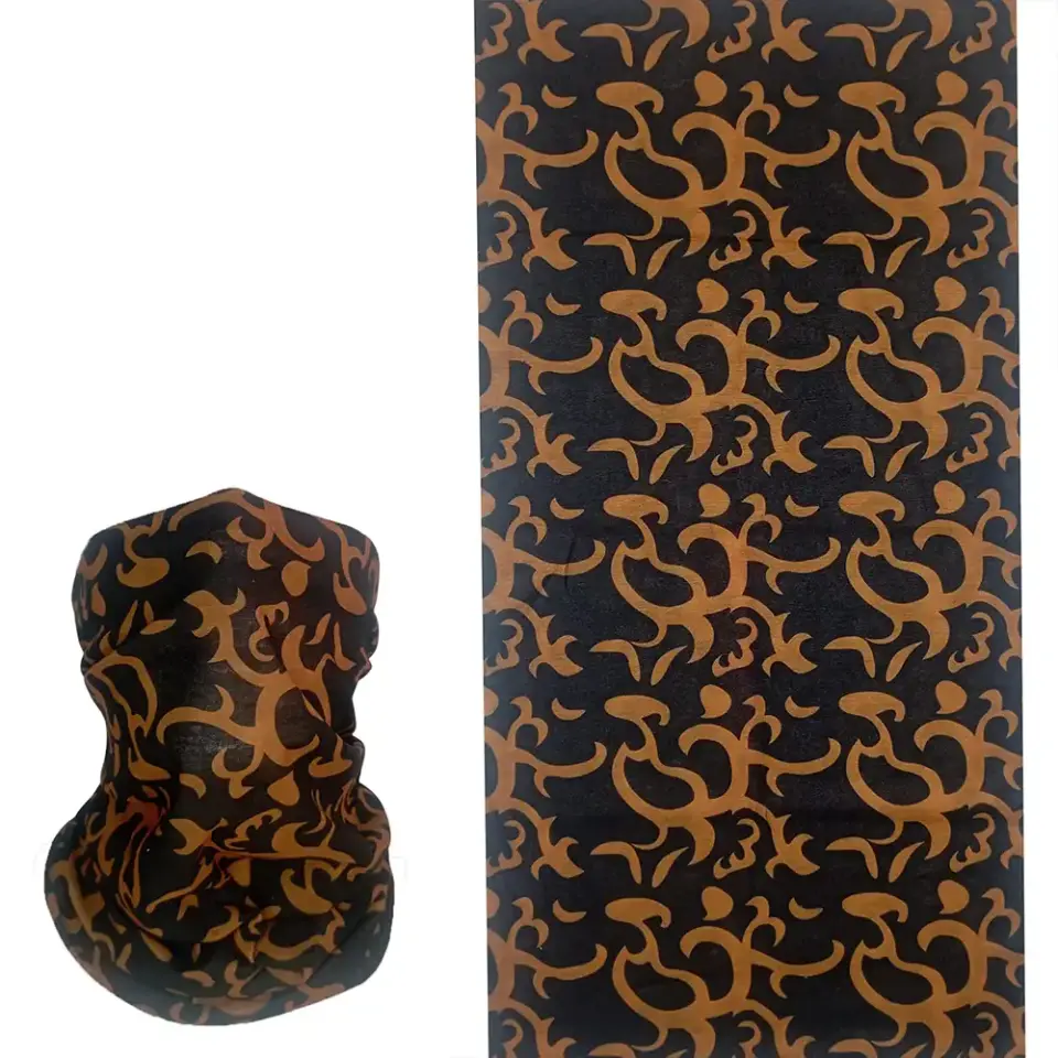 Otantik kahverengi desenli, saça ve boyuna bağlanabilen çok amaçlı buff boru bandana saç bandı.
