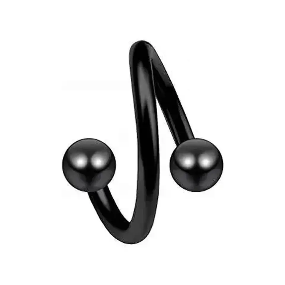 Tragus ve kıkırdak kullanımı için uygun paslanmaz siyah toplu spiral dudak kıkırdak halka piercing