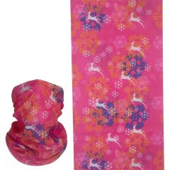 Pembe Kar Tanesi ve Geyik Desenli Boru Bandana | 25x50 cm Microfiber